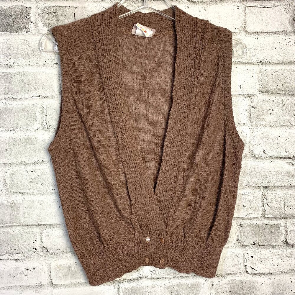 Vintage Sears Chocolate Brown Double Breasted Cardigan Sweater Vest